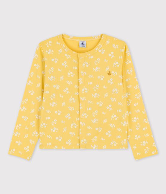 Cardigan stampa in cotone bambina giallo ORGE/bianco MARSHMALLOW