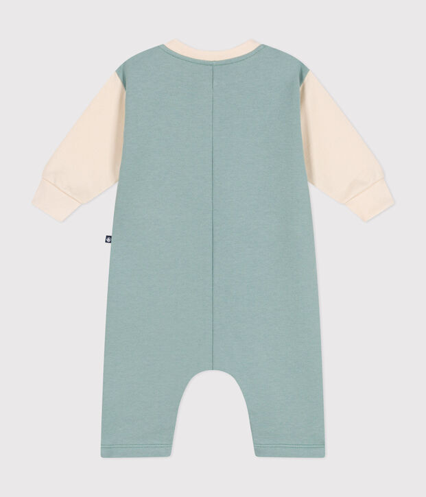 Tutina lunga in tessuto felpato neonato verde/ecru