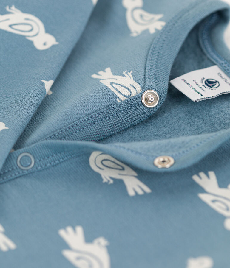 Tutina pigiama beb&egrave; in tessuto felpato blu/ecru