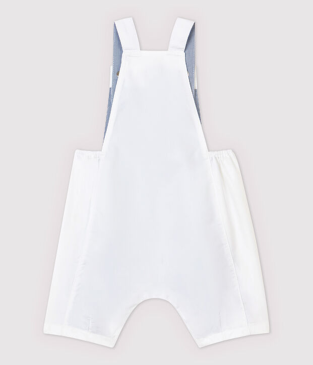 Salopette corta in tessuto serge beb&egrave; maschio bianco