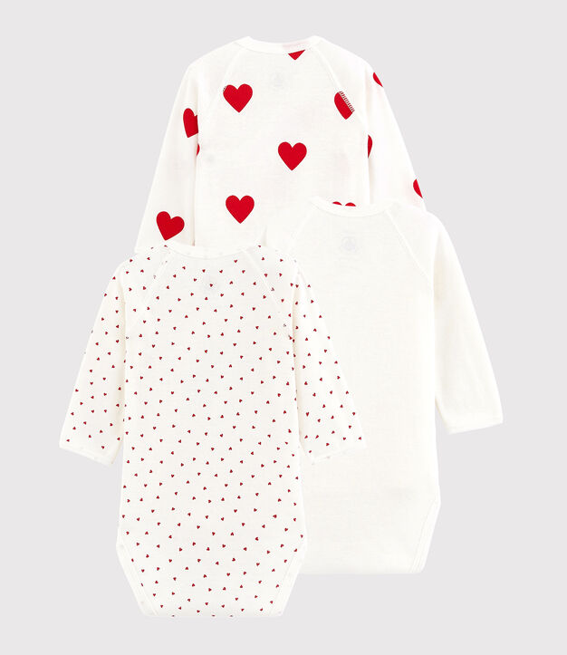 Set di body incrociati a maniche lunghe in cotone con stampa a cuori per neonato/a multicolore
