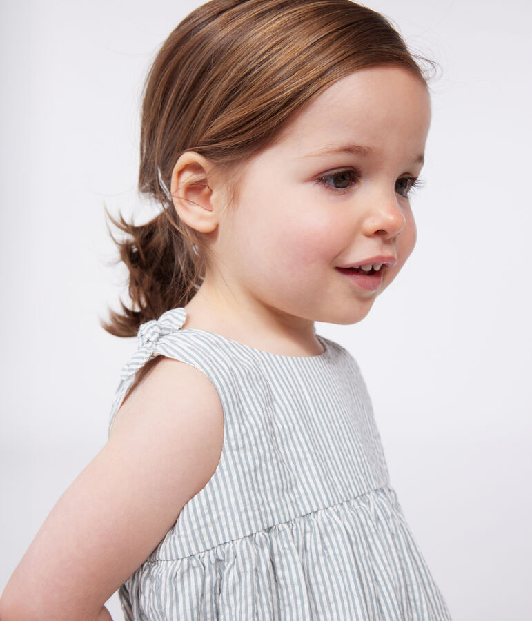 Abito senza maniche in cotone a righe neonato bianco/verde