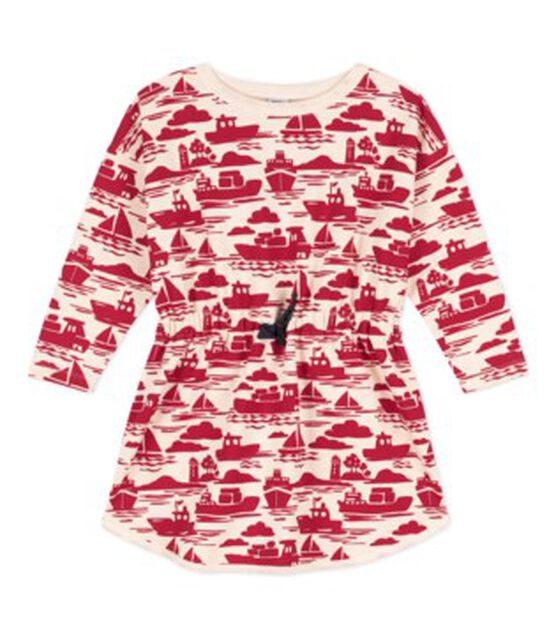 Abito bambina a maniche lunghe in tessuto felpato stampato rosso AVALANCHE/ ROUGE