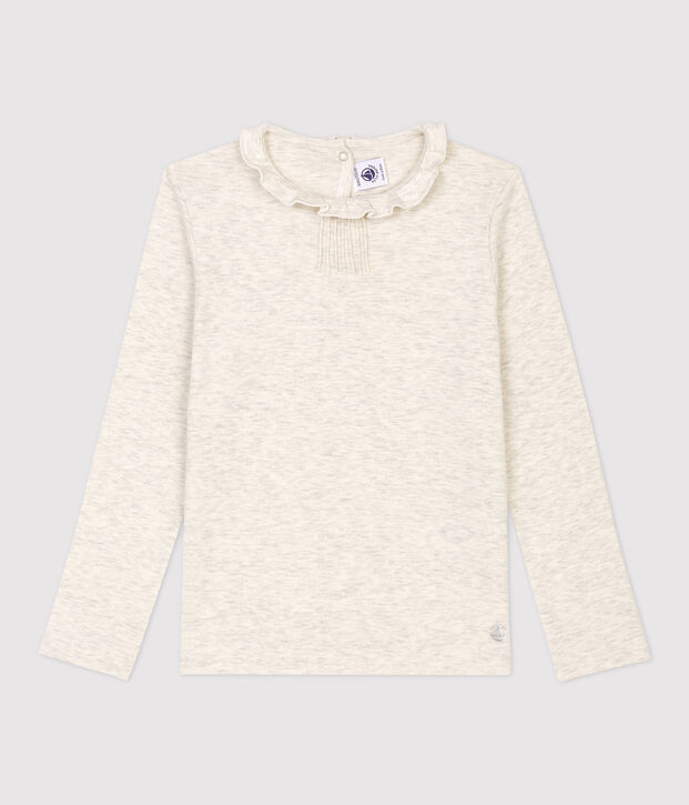 T-shirt bambina a maniche lunghe in cotone beige