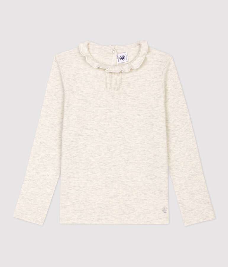 T-shirt bambina a maniche lunghe in cotone beige