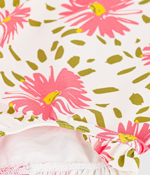 Costume da bagno intero con stampa a fiori e volant neonata bianco/multicolore