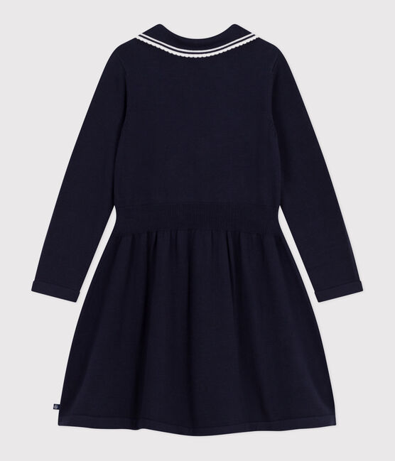 Abito a maniche lunghe in cotone bambina blu SMOKING