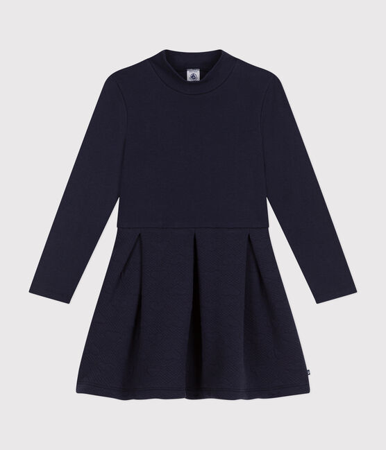 Abito a maniche lunghe bimateriale bambina blu SMOKING