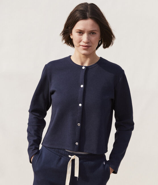Cardigan donna in cotone spesso con automatici blu SMOKING