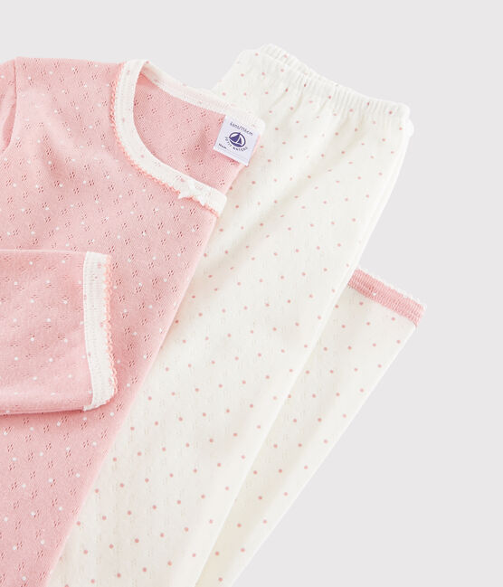 Pigiama rosa a pois bambina a costine trou-trou bianco MARSHMALLOW/rosa CHARME