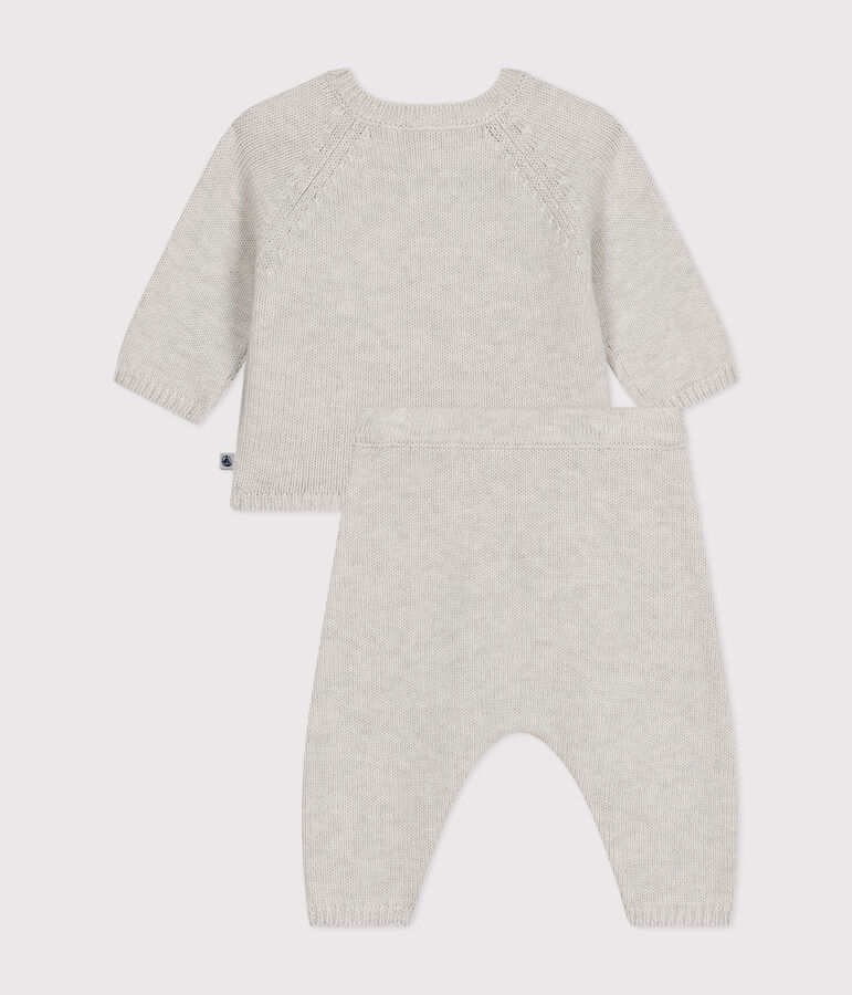 Completo 2 pezzi beb&egrave; in maglia di lana e cotone beige