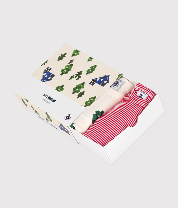 Confezione da 3 body a maniche lunghe beb&egrave; in cotone motivo abeti multicolore