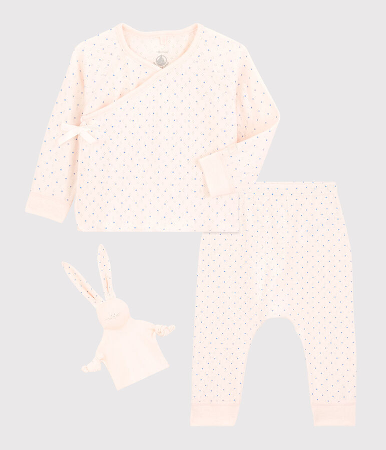 Completo 3 pezzi rosa beb&egrave; bambina in cotone biologico rosa/blu