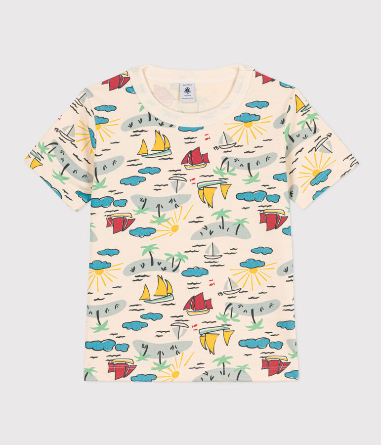 T-shirt bambino maniche corte con stampa ecru/multicolore