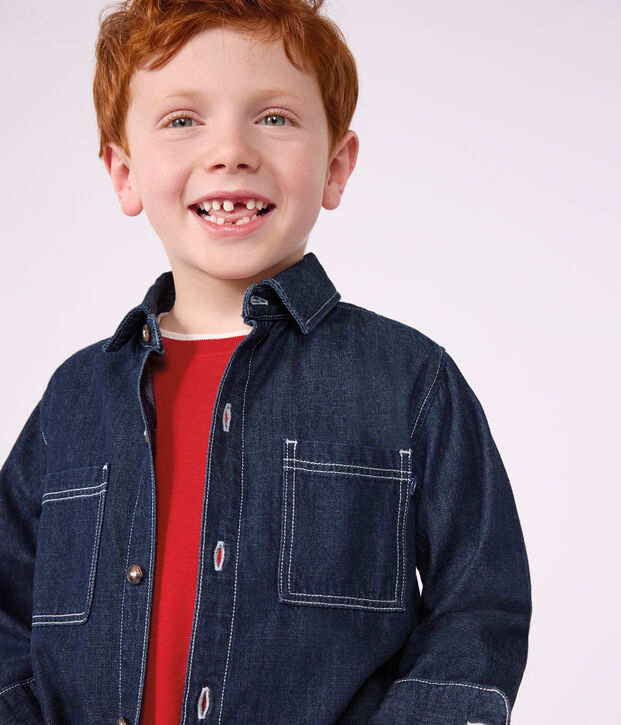 Camicia di denim tinta unita bambino blu
