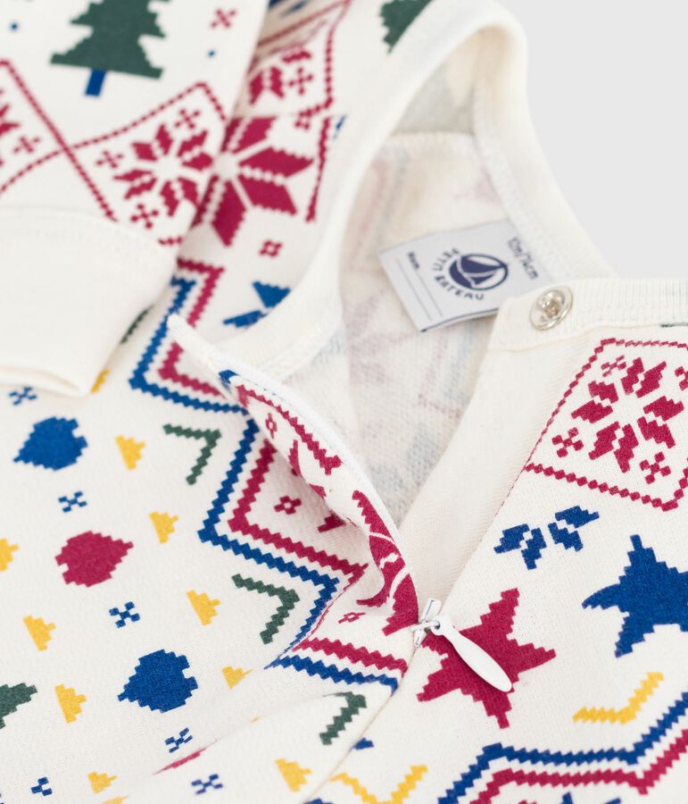 Pigiama con cerniera in tessuto felpato spazzolato con stampa natalizia neonato ecru/multicolore