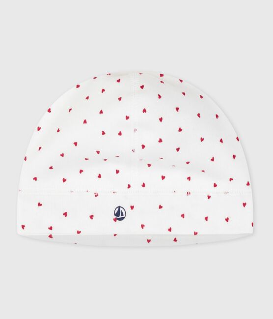 Cuffietta nascita in cotone con stampa a cuori bianco MARSHMALLOW/rosso TERKUIT