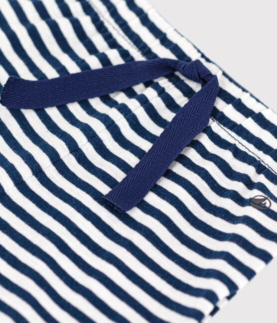 Shorts bambino in jersey fiammato a righe blu MEDIEVAL/bianco MARSHMALLOW