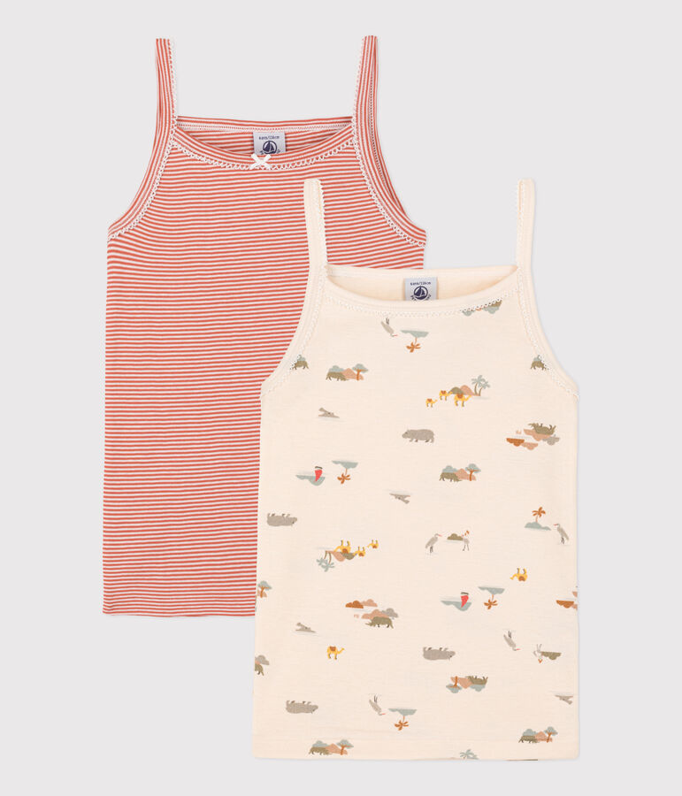 Set di 2 canottiere con spalline bambina in cotone con animali multicolore