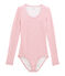 body donna maniche lunghe in lana e cotone rosa CHEEK/bianco MARSHMALLOW