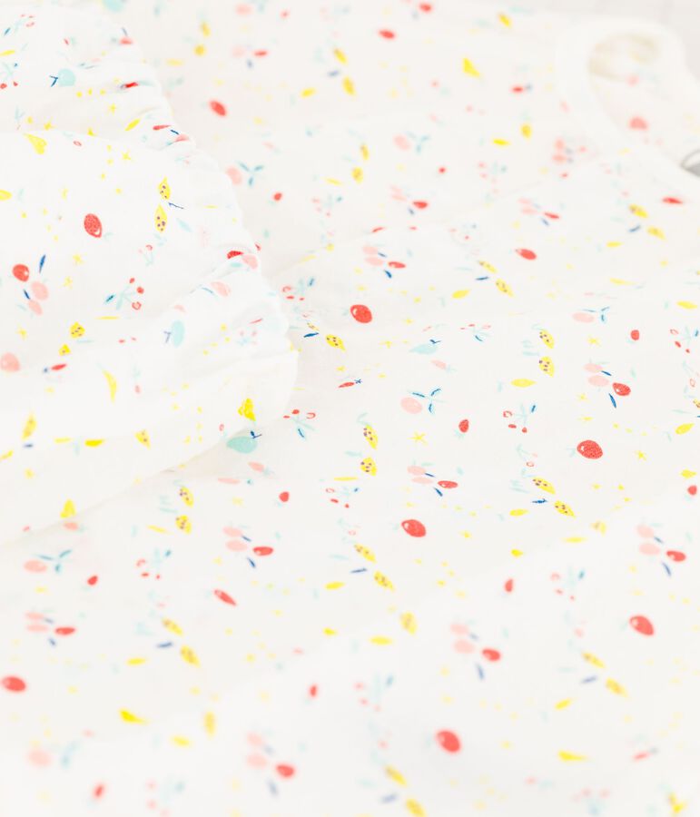 Abito manica corta fantasia frutta con bloomer beb&egrave; femmina in tubique ordito e trama di cotone biologico bianco MARSHMALLOW/bianco MULTICO