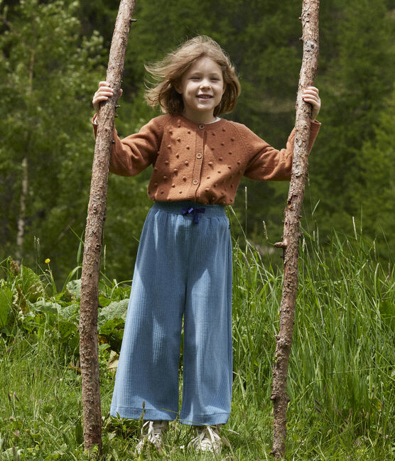 Pantaloni in velluto fine bambina blu POLOCHON