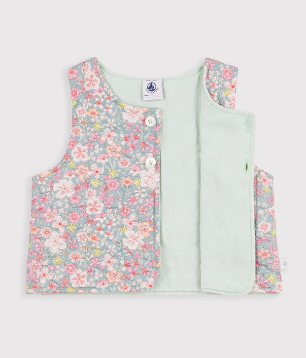 Cardigan senza maniche in cotone con stampa a fiori neonata blu/multicolore