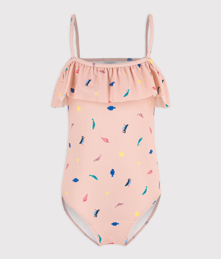 Costume da bagno intero con stampa bambina rosa SALINE/bianco MULTICO