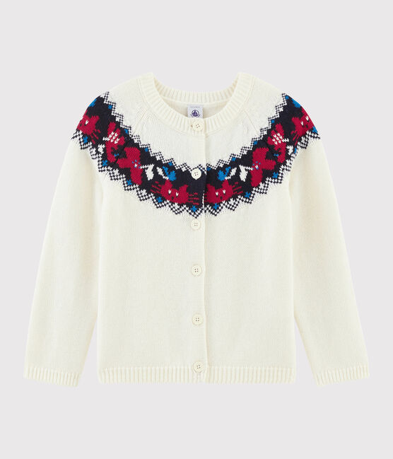 Cardigan lana e cotone bambina bianco MARSHMALLOW/bianco MULTICO