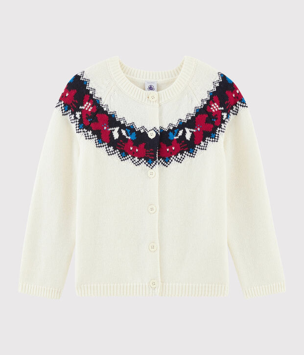 Cardigan lana e cotone bambina bianco/multicolore