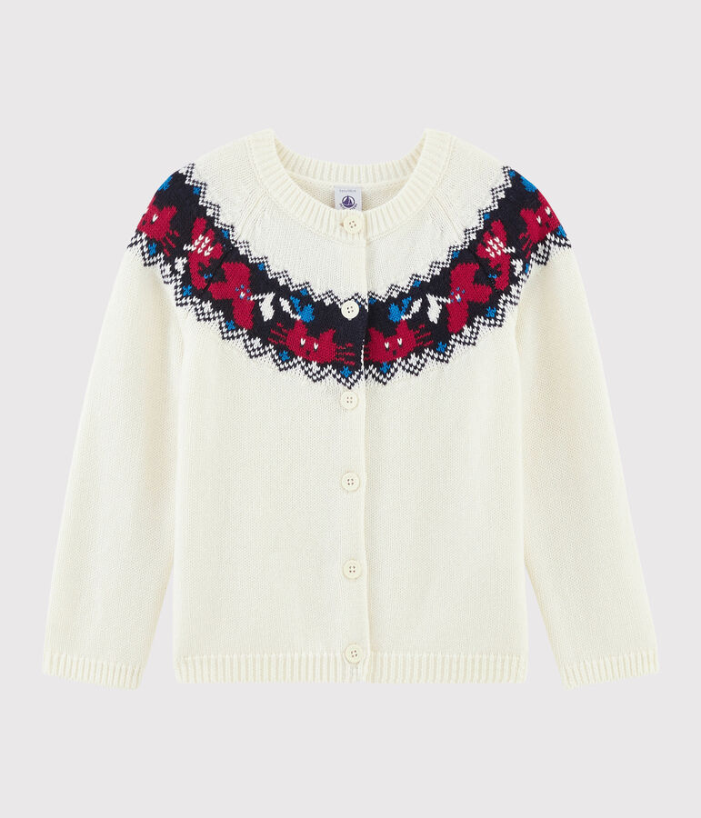 Cardigan lana e cotone bambina bianco/multicolore