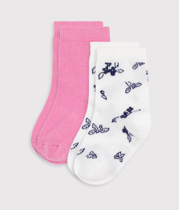 2 paia di calzini in cotone con stampa a fiori neonata multicolore