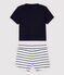 Insieme t-shirt/shorts in cotone lino bebè maschio blu SMOKING/bianco MARSHMALLOW