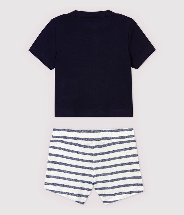Insieme t-shirt/shorts in cotone lino beb&egrave; maschio blu/bianco