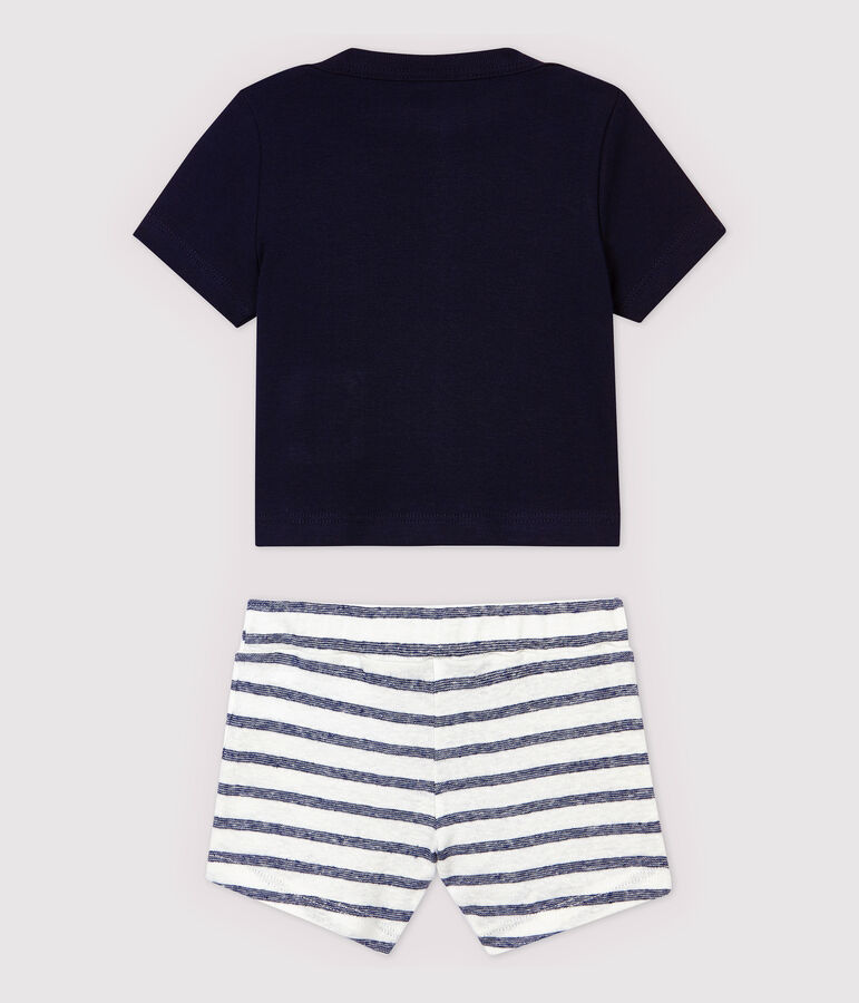 Insieme t-shirt/shorts in cotone lino beb&egrave; maschio blu/bianco