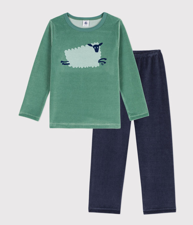Pigiama bambino in ciniglia verde/multicolore