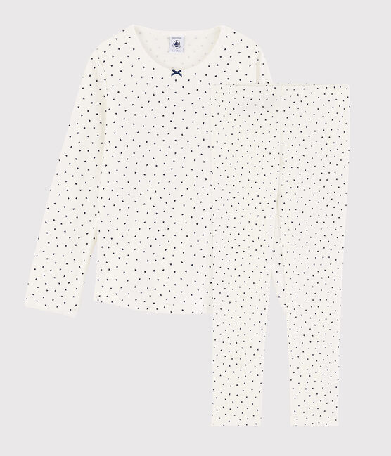 Pigiama cuoricini bambina in cotone bianco MARSHMALLOW/blu MEDIEVAL