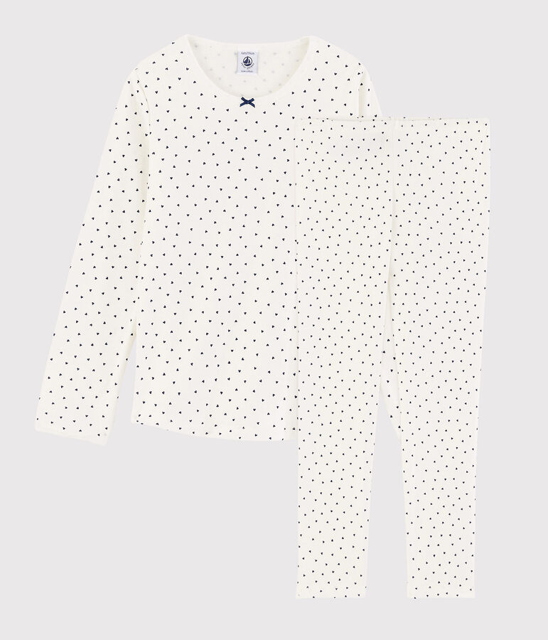 Pigiama cuoricini bambina in cotone bianco/blu