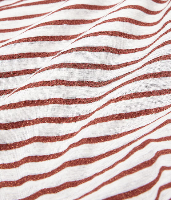 T-shirt maniche corte donna in lino bianco MARSHMALLOW/rosa COPPER