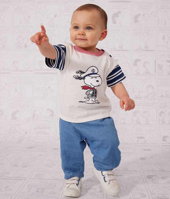 T-shirt Petit Bateau X Snoopy in jersey leggero bebè bianco MARSHMALLOW/bianco MULTICO