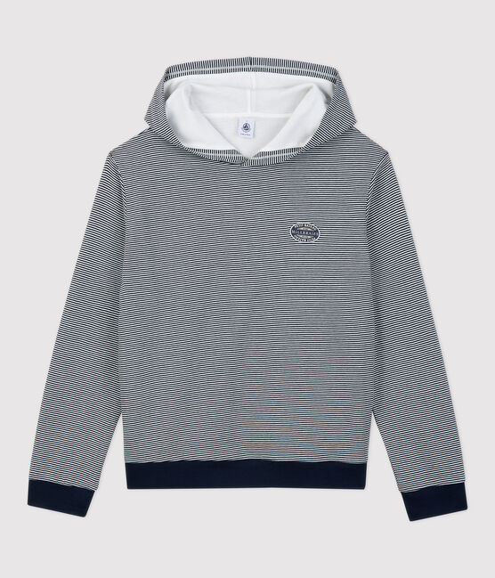 Felpa con cappuccio in cotone a righe Donna blu SMOKING/bianco MARSHMALLOW