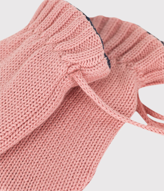 Muffole in maglia beb&egrave; foderate in pile riciclato rosa