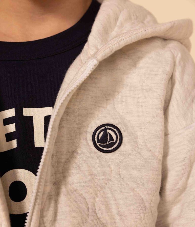 Felpa con zip e cappuccio in tubique trapuntato bambino unisex beige MONTELIMAR CHINE