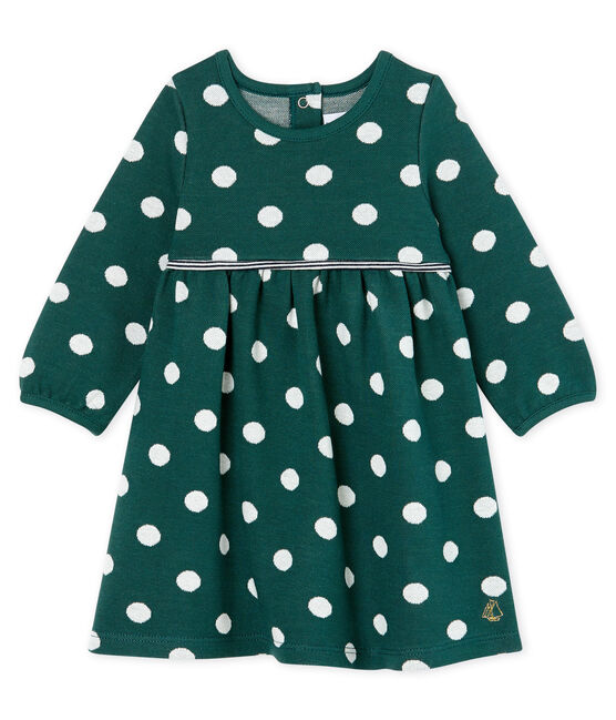 Abito a maniche lunghe da bebè femmina a pois verde SOUSBOIS/bianco MARSHMALLOW CN