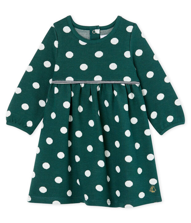 Abito a maniche lunghe da beb&egrave; femmina a pois verde/bianco