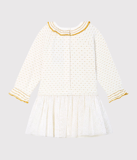 Abito bi-materiale a maniche lunghe da bebè femmina bianco MARSHMALLOW/giallo OR