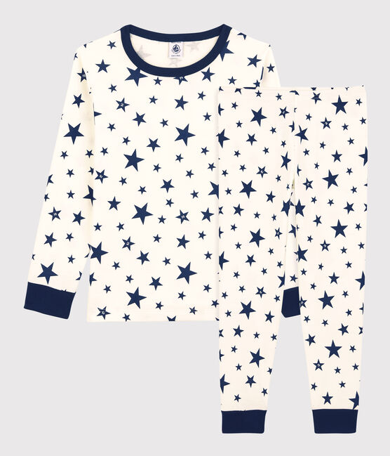 Pigiama a stelle bambina/bambino in cotone bianco MARSHMALLOW/blu MEDIEVAL