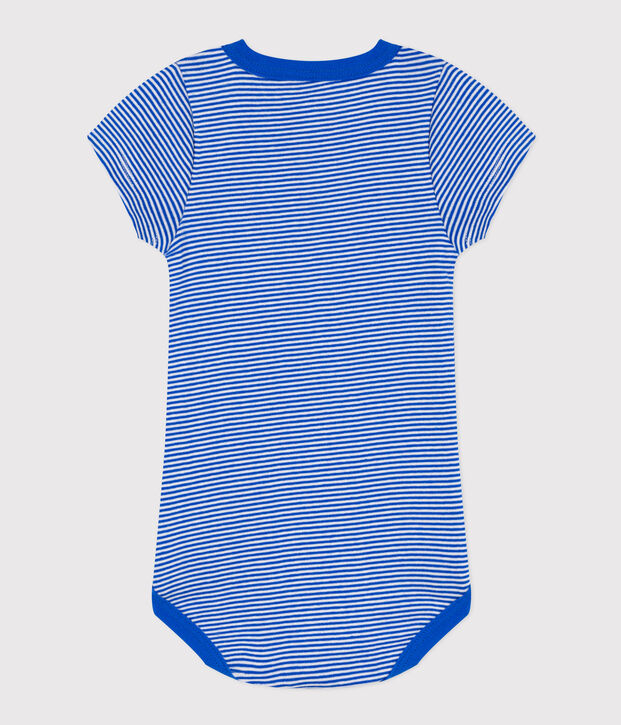Body a maniche corte beb&egrave; millerighe in cotone blu/bianco