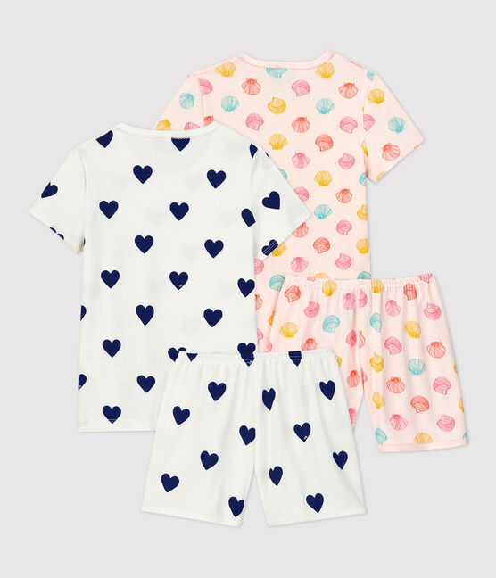 Confezione da 2 pigiami corti a cuori e conchiglie bambina in cotone variante 1