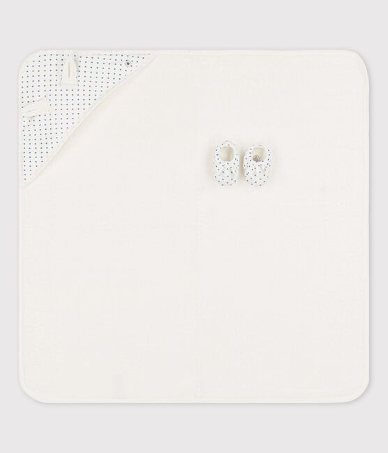 Asciugamano quadrato da bagno bebè in cotone biologico bianco MARSHMALLOW/blu BRASIER